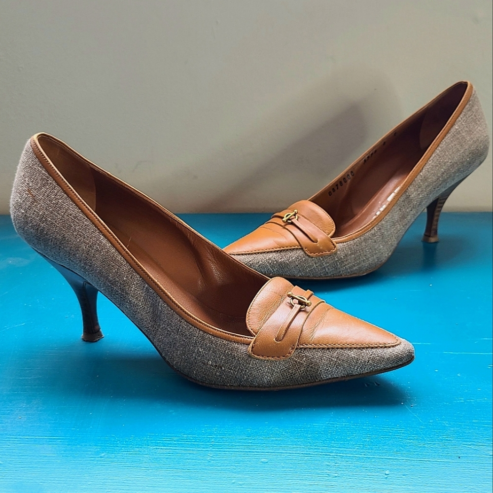 Salvatore Ferragamo Sz 8.5 Heels Tan Grey